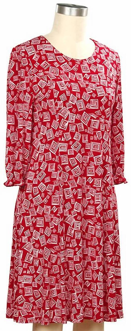 NEW N TOUCH women's 3/4 sleeve carmen print dress in tango red geo